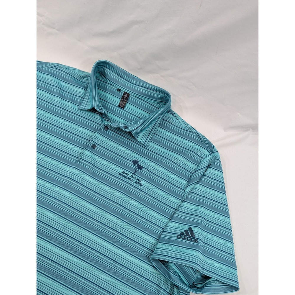 Adidas Striped Golf Polo Performance Teal Men's 2XL Bay Palms MacDill AFB